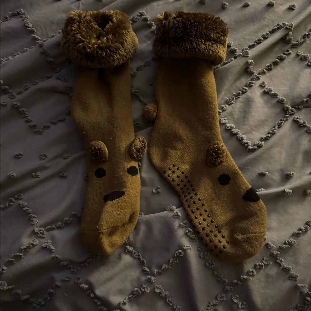 Brown Animal Face Fuzzy Socks